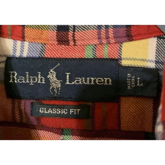 Ralph Lauren Shirt Men’s Red Plaid Large Classic Fit Button Down Long Sleeve - Picture 3 of 8